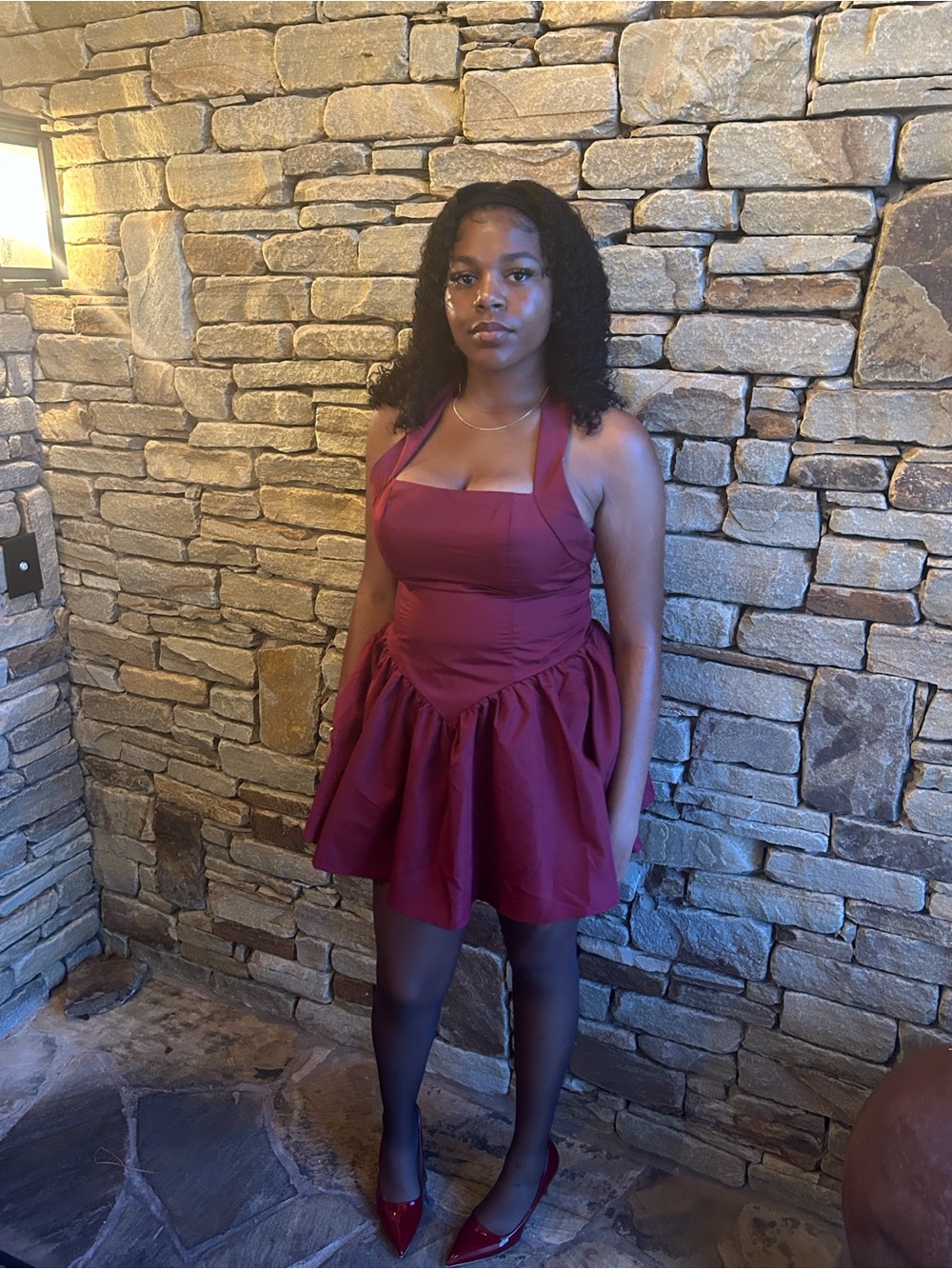 Women’s Burgundy Halter Fit-and-Flare Dress